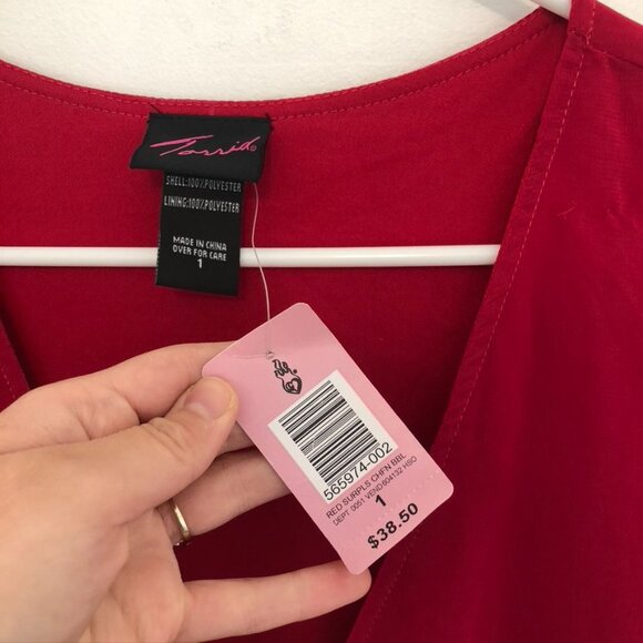 NEW NWT OLD TAG TORRID 1 Plus Size Surplice Chiffon Blouse Raspberry Pink Red 1X - Picture 7 of 15